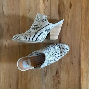 DV white heeled mules